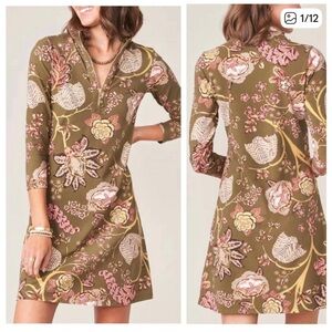 Spartina 449 Nora Half Zip Floral Dress in Jones Hundred Olive Green Size M EUC